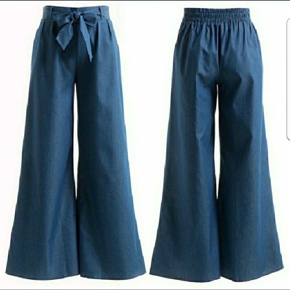 NWOT Blue Wide Leg Denim Palazzos